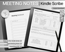 Load image into Gallery viewer, Kindle Scribe Meeting Notes templates | Meeting Minutes, Meeting Agenda, Meeting Note taking template, Project planner, Task List, Kindle Scribe Planner
