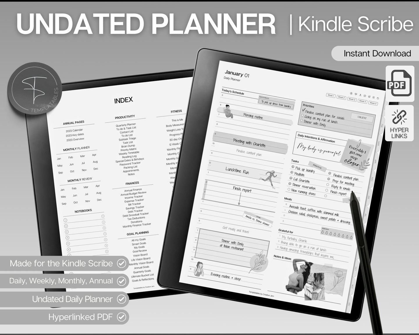 Kindle Scribe UNDATED Daily Planner | Includes Kindle Scribe templates, Weekly & Monthly Planner, Undated Planner, Kindle Planner & Digital Journal