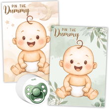 Load image into Gallery viewer, Templatables Pin the Dummy Baby Shower Party Game – Double Sided A2 Poster, 35 Stickers, Fun Baby Shower or Gender Reveal Party Game
