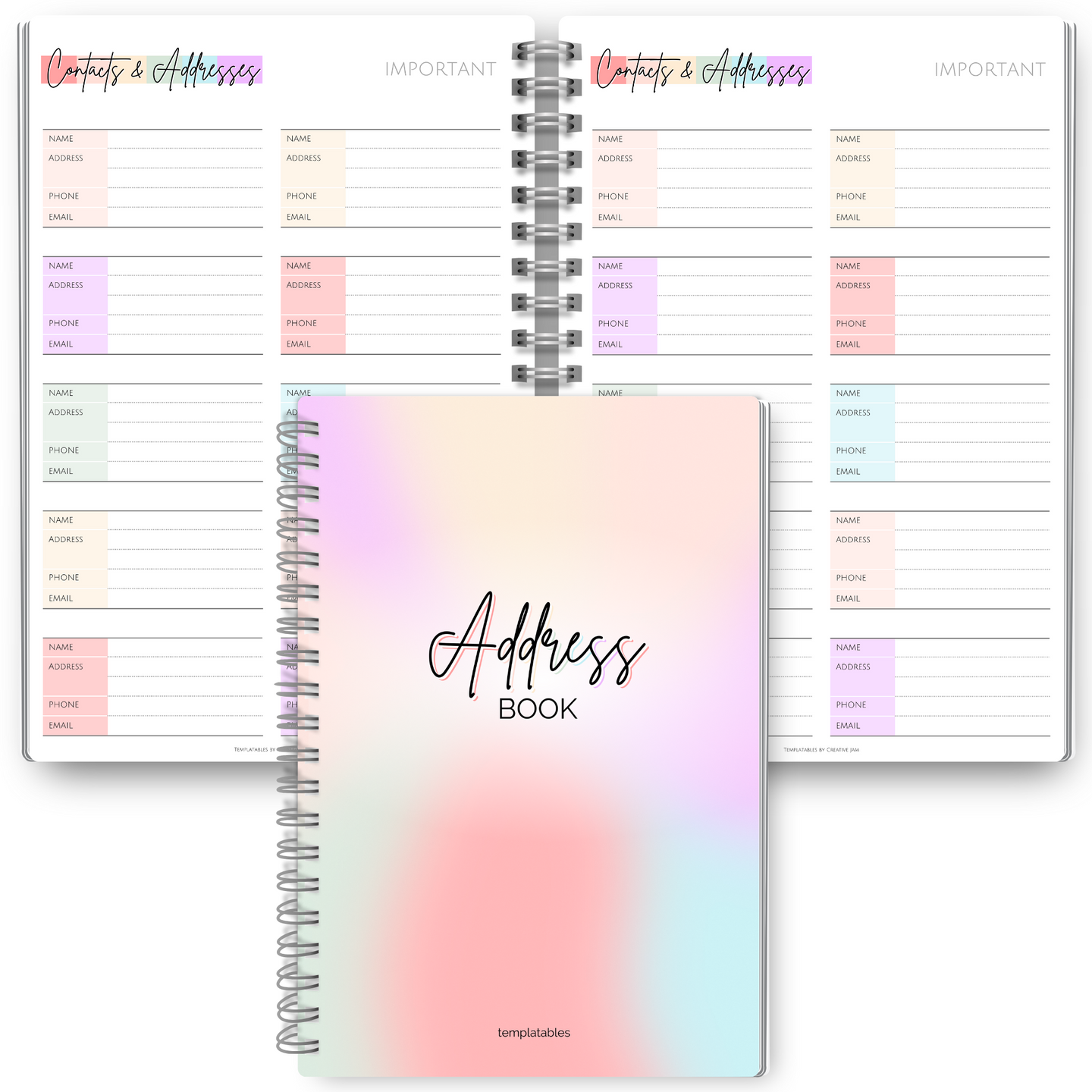 Address Book with Alphabetical Tabs - Organizer Notebook | A5 Pastel Rainbow