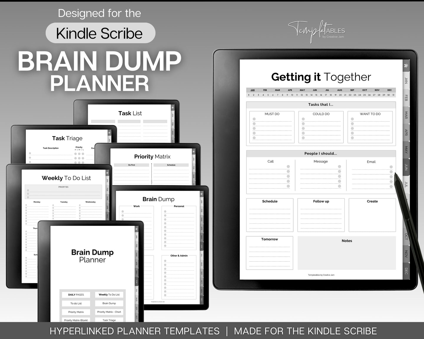 Brain Dump Planner for Kindle Scribe | With To Do List Printable, Digital ADHD Planner, Priority Matrix, Work & Daily Productivity