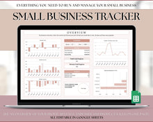 Load image into Gallery viewer, Small Business Bookkeeping Spreadsheet | Google Sheets Automated Business Expense Tracker &amp; Product Invetory Tracker | Lux
