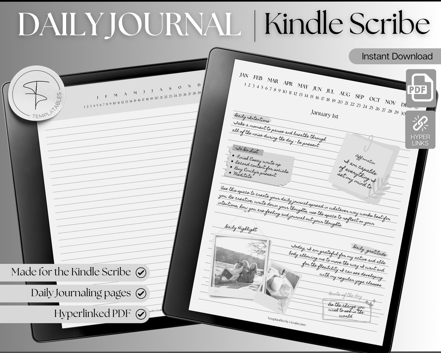 Kindle Scribe Daily Journal | Includes Digital Journal, Digital Notebook, Lined Note Taking, Kindle Template, Kindle Planner & Digital Diary Calendar