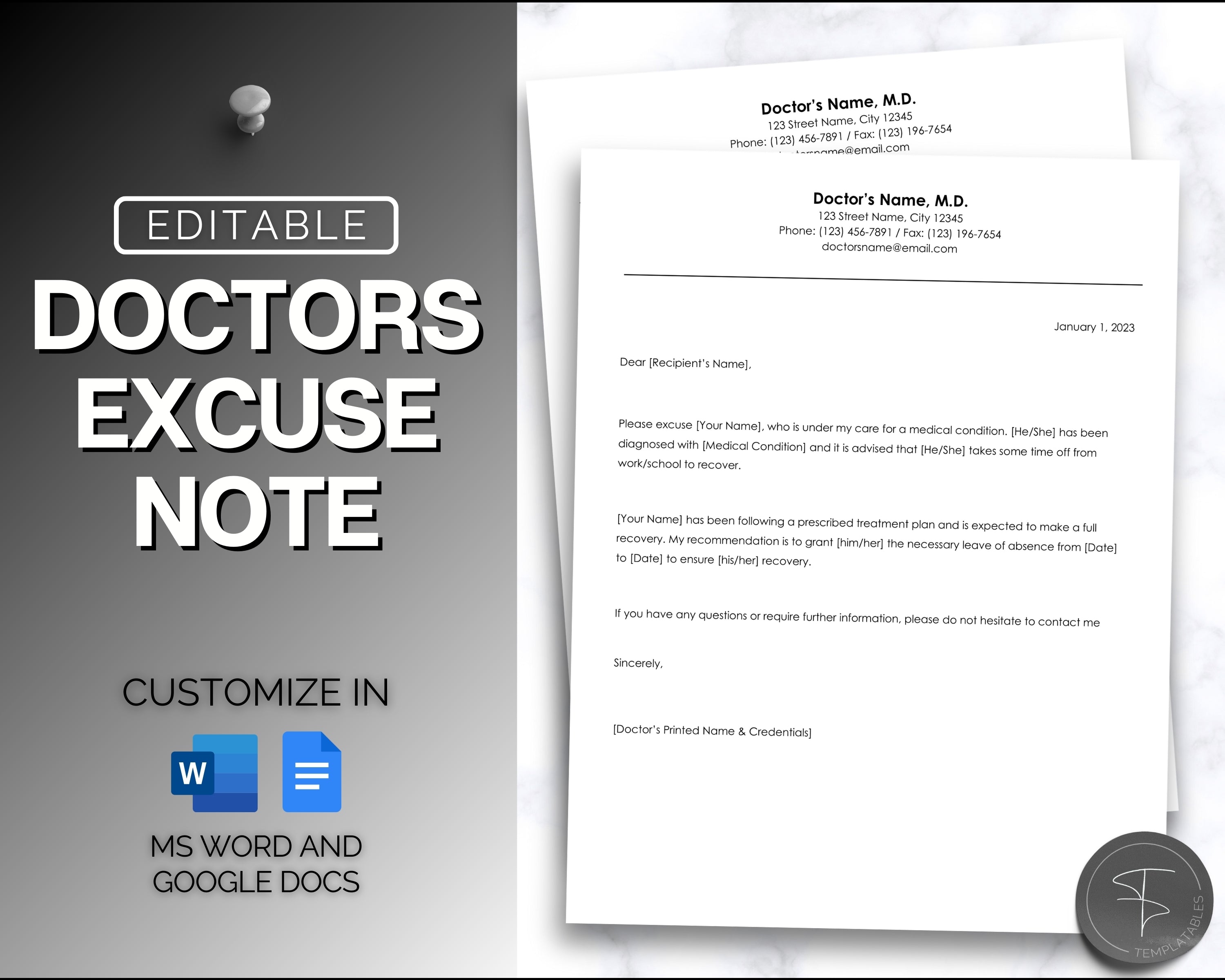 Editable Doctors Excuse Note | Perfect Template For School or Work!