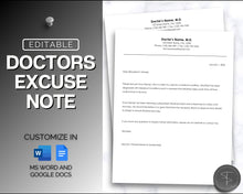 Load image into Gallery viewer, Editable Doctors Excuse Note | Editable Template for Fake Doctors Note, Medical Note for Work, School &amp; Word Template | Perfect for Google Docs | Paragraph
