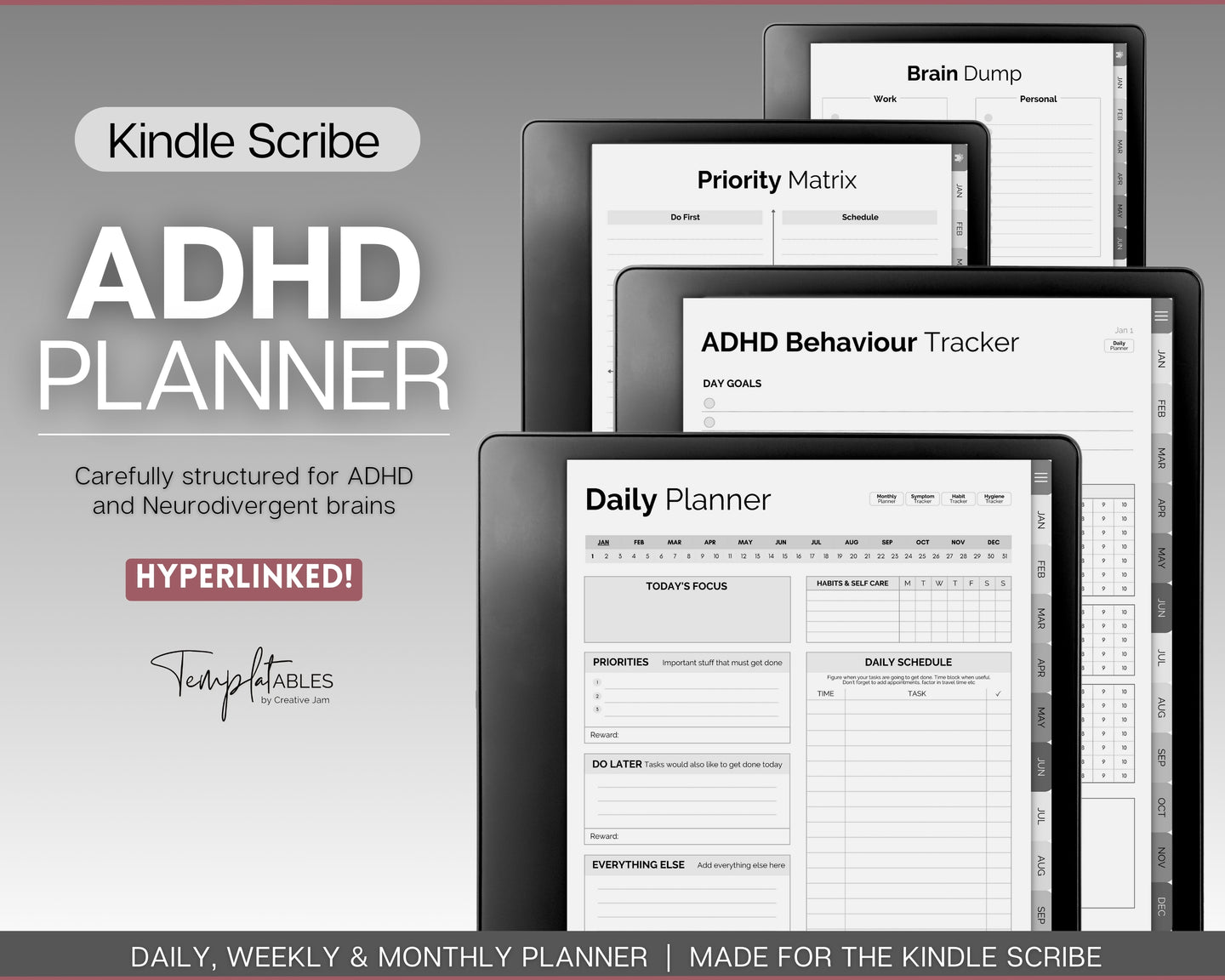Kindle Scribe Digital ADHD planner | Daily Planner for Neurodivergent Adults | Includes Brain Dump Template & To Do List