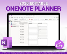 Load image into Gallery viewer, 2026 EDITABLE OneNote Planner, OneNote Template, Daily, Weekly, Monthly Planning for Windows, Adhd, Notebook, One Note
