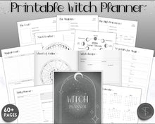 Load image into Gallery viewer, 2024 Printable Witch Planner | 2024 Witchy Journal, Moon Calendar, Tarot Journal, Spell Book, Grimoire, Witchcraft, Witchy stuff &amp; Goth Witch Kit
