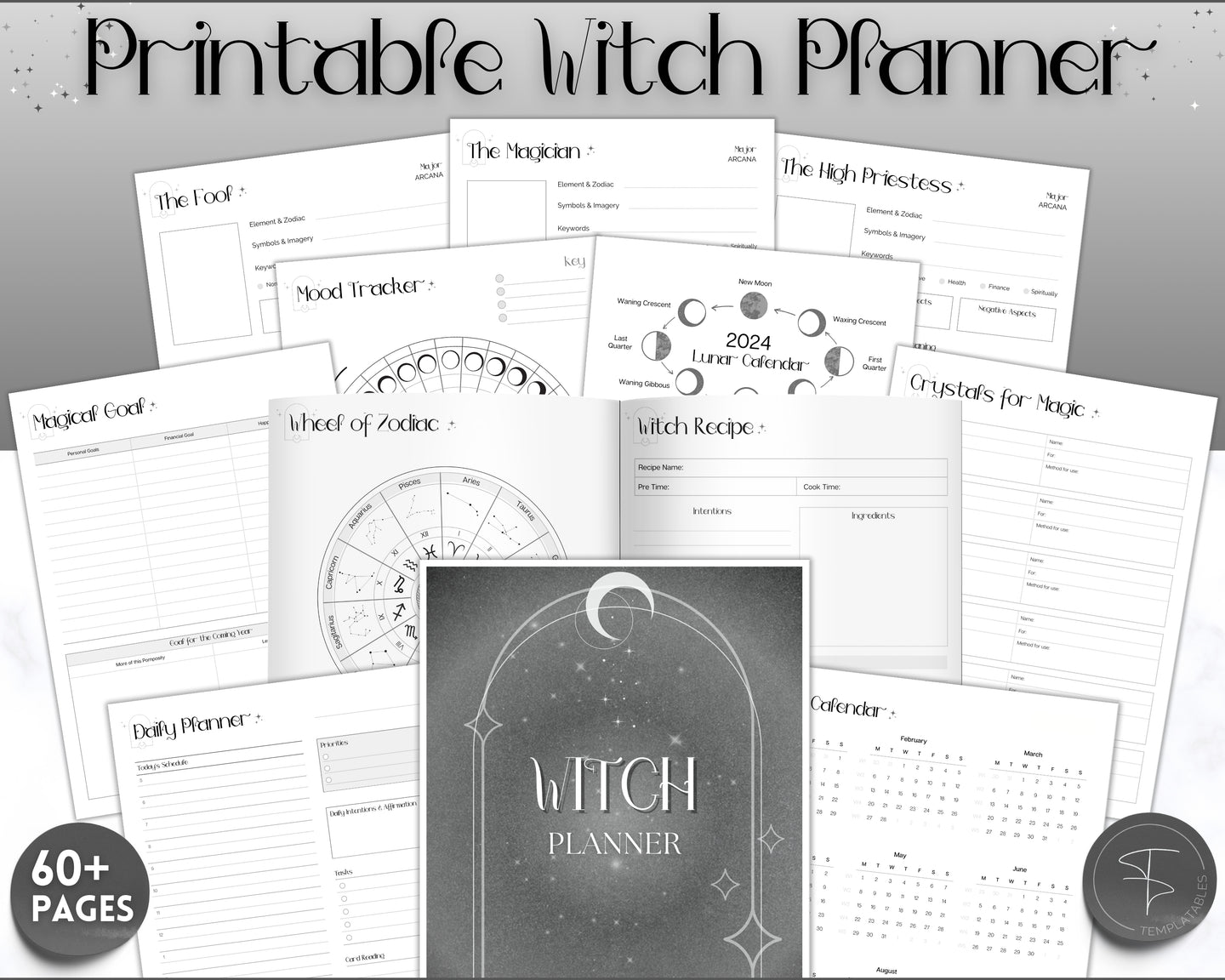 2024 Printable Witch Planner | 2024 Witchy Journal, Moon Calendar, Tarot Journal, Spell Book, Grimoire, Witchcraft, Witchy stuff & Goth Witch Kit