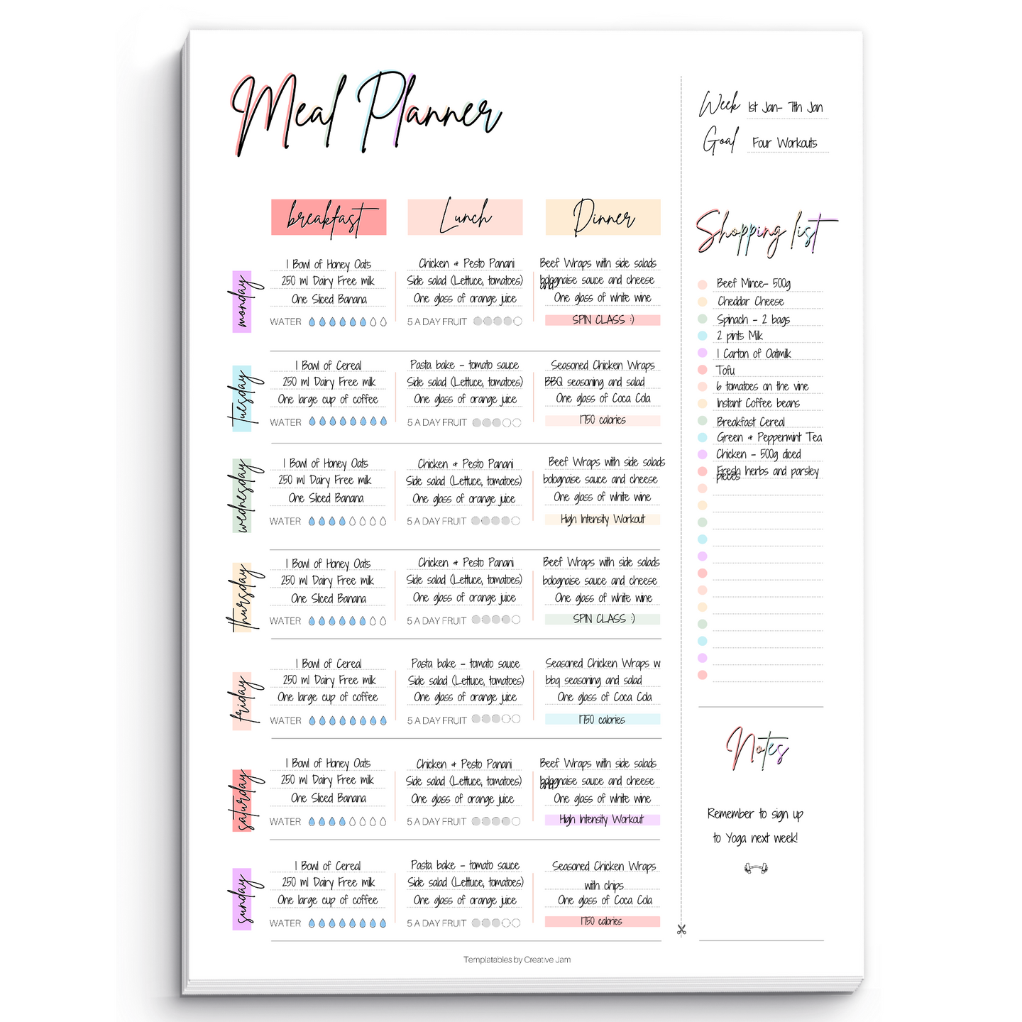 Weekly Meal Planner Notepad, Food Diary, Meal Diet Desk Pad & Nutrition Tracker Note Pad, Grocery List | 50 Undated Tear Away A4 Pages