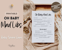 Load image into Gallery viewer, Baby Shower Mad Libs | Includes Printable Baby Shower Template, Gender Neutral, Minimalist, Woodland Theme &amp; Parent Mommy Advice Card | Boho
