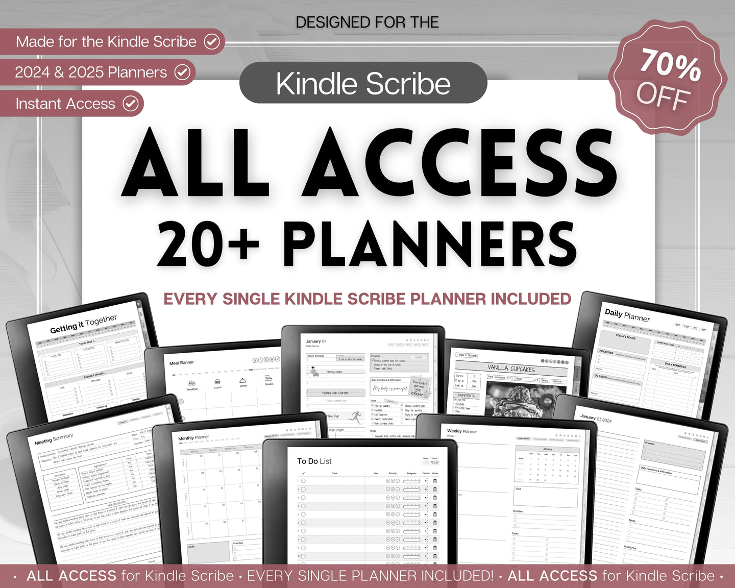 ALL ACCESS pack for Kindle Scribe | Template Bundle | 2025 Daily Planner, Digital To Do List, Meeting Minutes, Journal & Notebook, Calendar & Task List