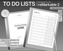 Load image into Gallery viewer, Digital To Do List for the reMarkable tablet | 9 Hyperlinked Digital To Do Lists, Productivity Templates
