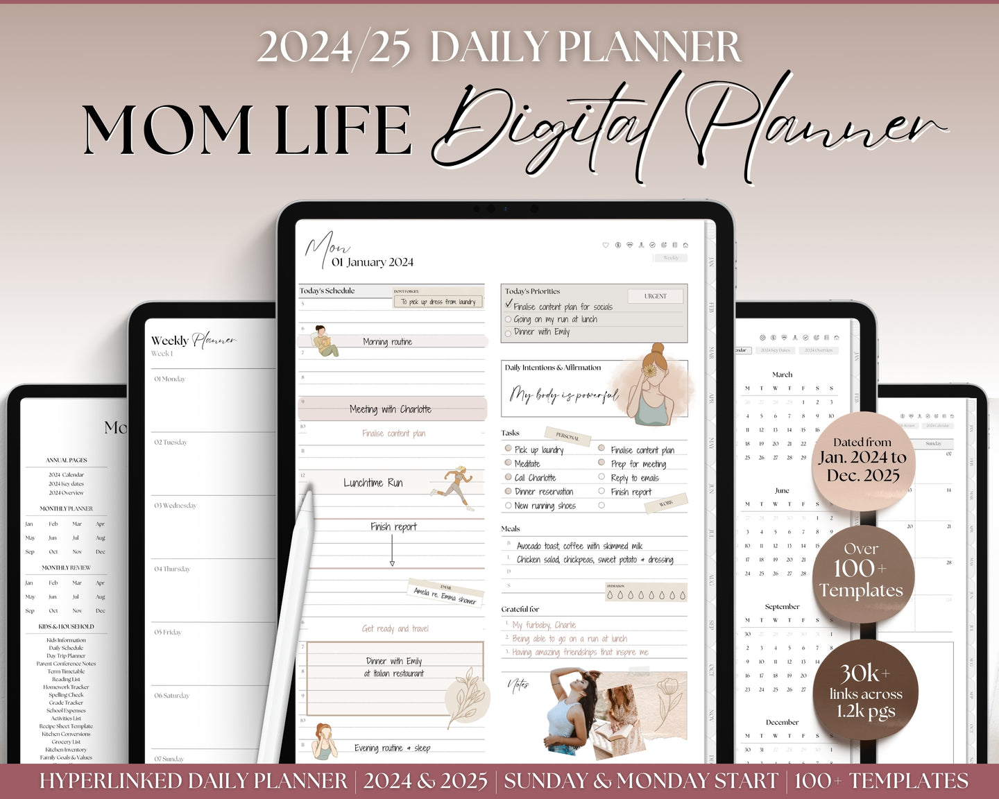 MOM Digital Planner | 2024 & 2025 Mom Life Digital Planner for Busy Mom | GoodNotes, iPad and Digital Life Planner with FREE digital stickers & Planner Covers!
