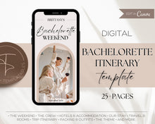 Load image into Gallery viewer, Bachelorette Itinerary Template: Personalize with our Canva Template | Mobile Itnierary for Weekend Girls Trips
