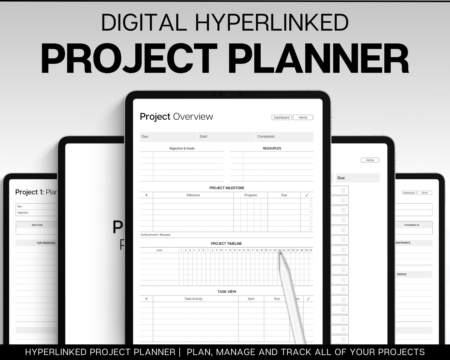 Digital Project Planner | Digital Project Tracker Management Tool Includes Gannt Charts