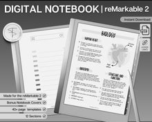 Load image into Gallery viewer, reMarkable 2 Digital Notebook | 40+ Hyperlinked Cornell, Lined, Dotted, Grid Page Templates

