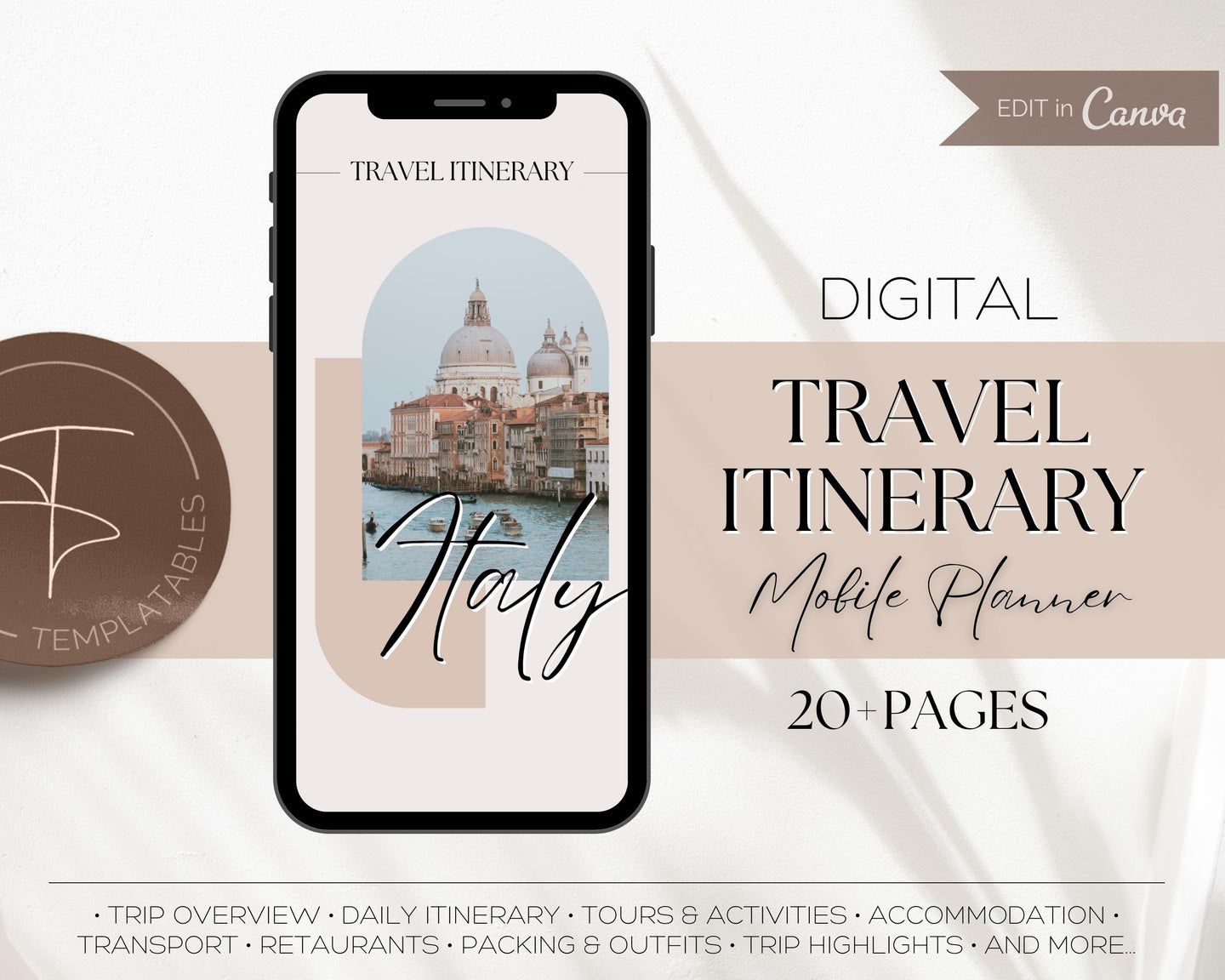 MOBILE Travel Itinerary Template | Create Your Travel Guide Itinerary for Weekend Trips, Birthdays, Girls Trips with Canva