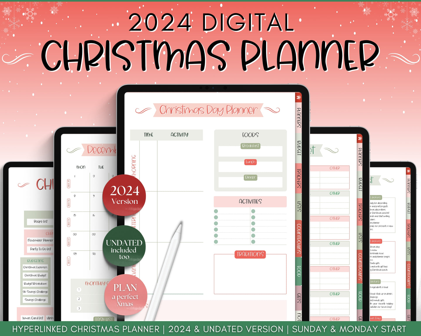 2024 Digital Christmas Planner | Xmas Holiday Checklist, Shopping List, To Do List for GoodNotes & iPad