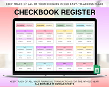 Load image into Gallery viewer, Checkbook Register Spreadsheet | Google Sheets Check Register with Bill, Expenses, Credit Card, Income, Spending Tracker &amp; Finance Template
