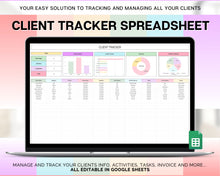 Load image into Gallery viewer, Client Tracker Spreadsheet | Includes CRM Tracker, Lead &amp; Task Tracker, Client Record book, Business Planner &amp; Communication Log | For Small Business Owners | Colorful
