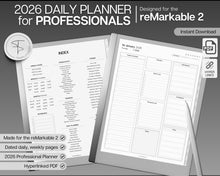 Load image into Gallery viewer, 2026 Digital Planner for Professionals, reMarkable Calendar, Minimalist Daily Schedule, Task List, Templates for reMarkable
