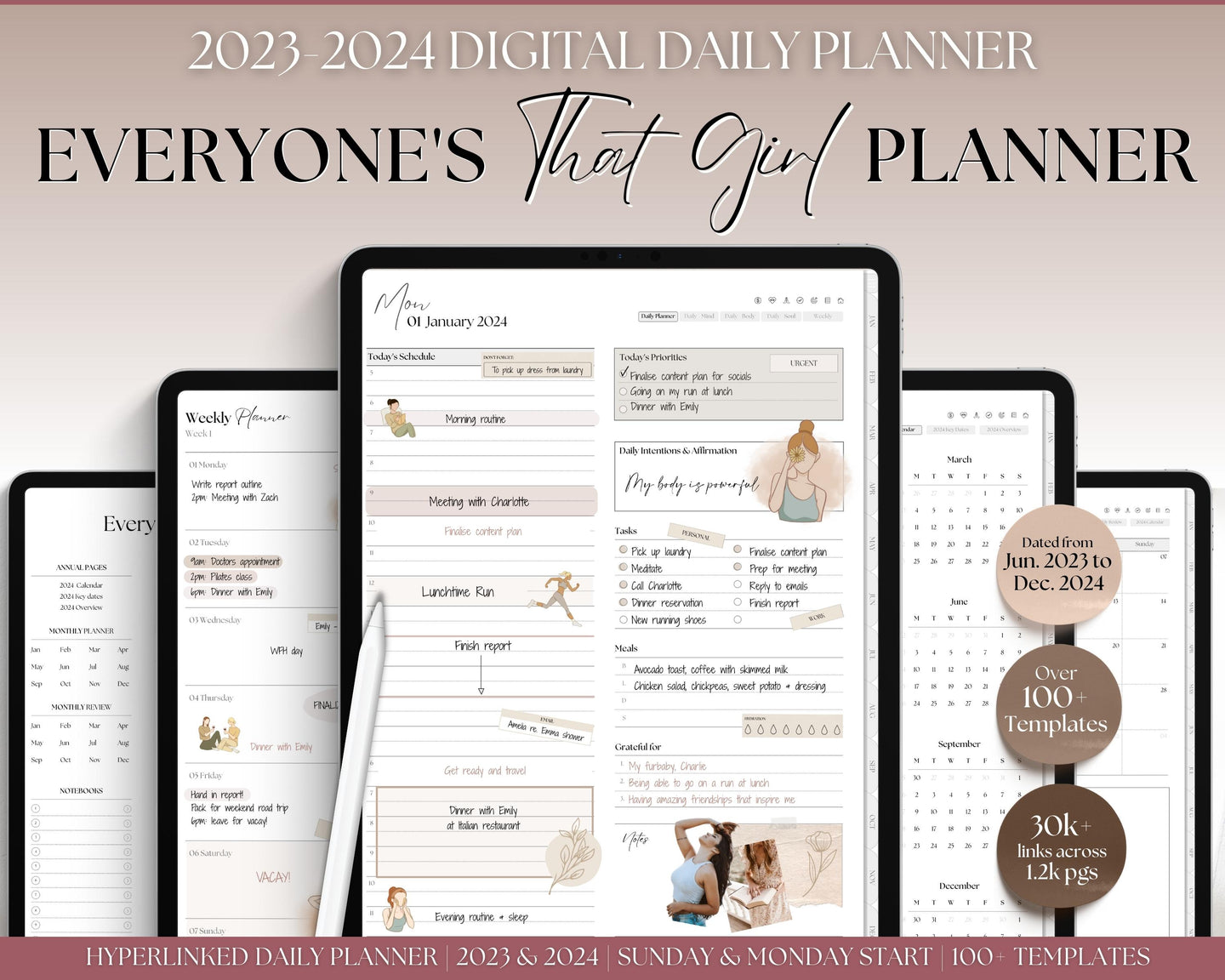 EVERYONES THAT GIRL Digital Planner 2023 2024 | Daily, Weekly, Monthly Planner for iPad and Goodnotes, That Girl Aesthetic, Undated