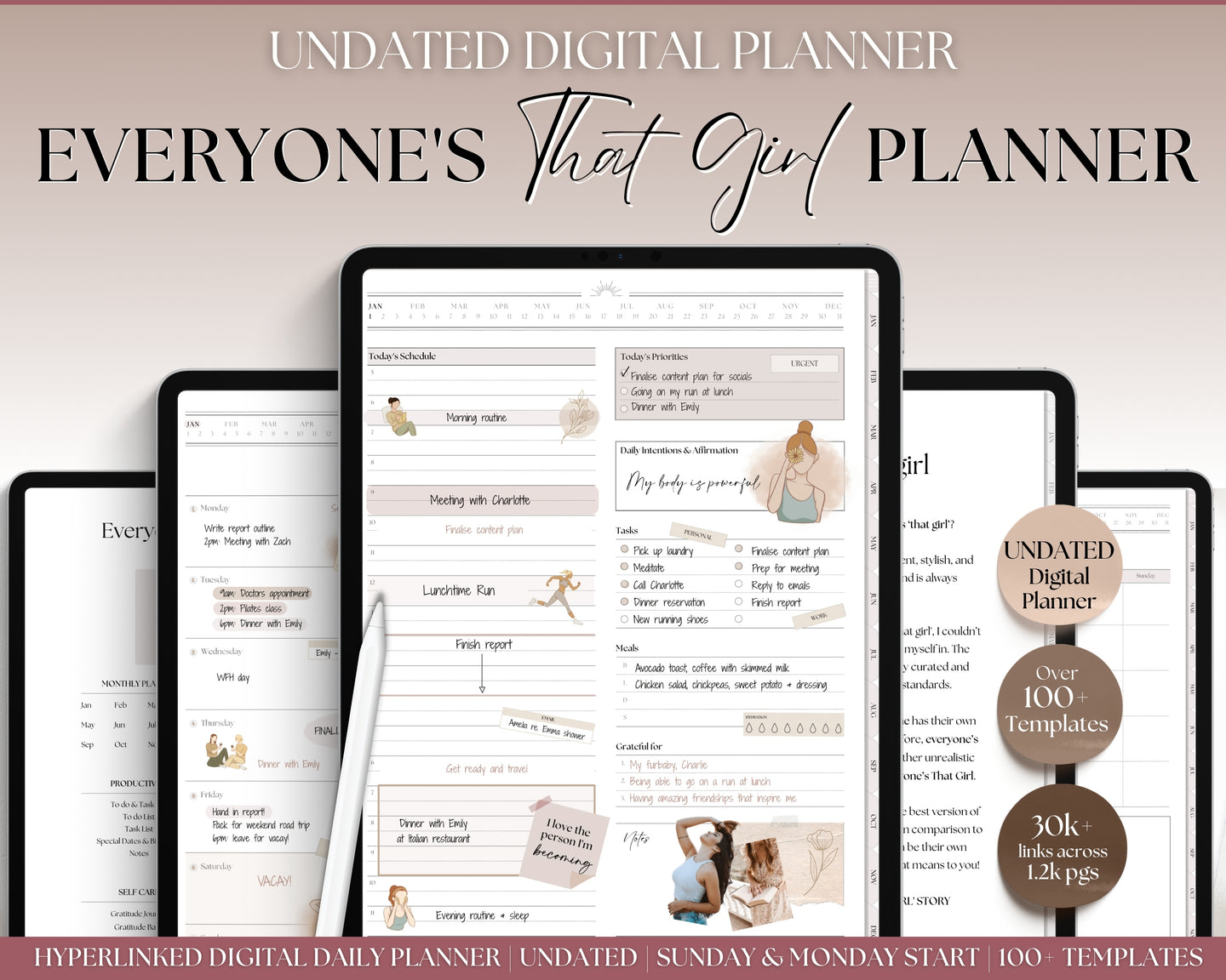 THAT GIRL Digital Planner | UNDATED Planner for Daily, Weekly & Monthly Planning | Perfect for iPad, GoodNotes & Notability | That Girl Aesthetic