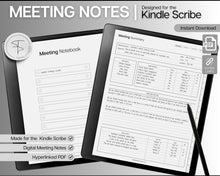 Load image into Gallery viewer, Meeting Notes templates for Kindle Scribe | Meeting Minutes, Meeting Agenda, Meeting Note taking template, Project planner, Task List, Planners for Kindle Scribe
