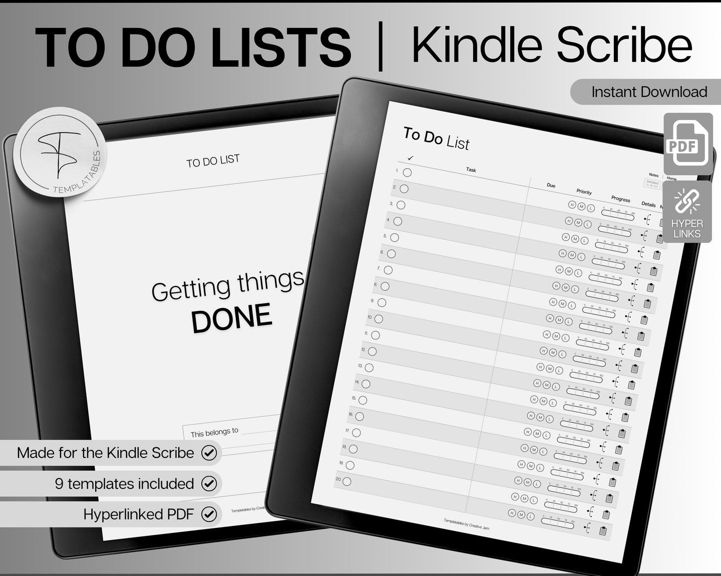 Kindle Scribe To Do List templates | Digital TO DO LISTS with 9 hyperlinked Kindle Scribe templates, Weekly planner, Daily Calendar, adhd to do list & tasks| Mono