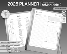 Load image into Gallery viewer, 2025 Daily Planner for the reMarkable | Hyperlinked Digital Planner with templates for reMarkable tablets, Calendar &amp; Task List Planner | Minimalist
