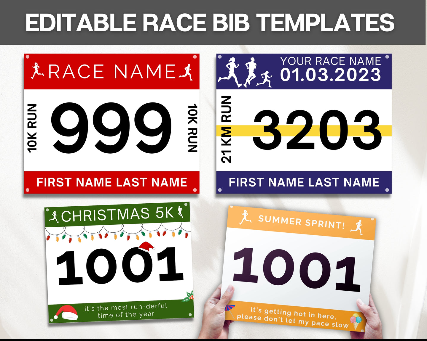Editable Race Bib Templates | With 7 Running Race Bib Templates included, Digital Running Printable, Racing Canva Template