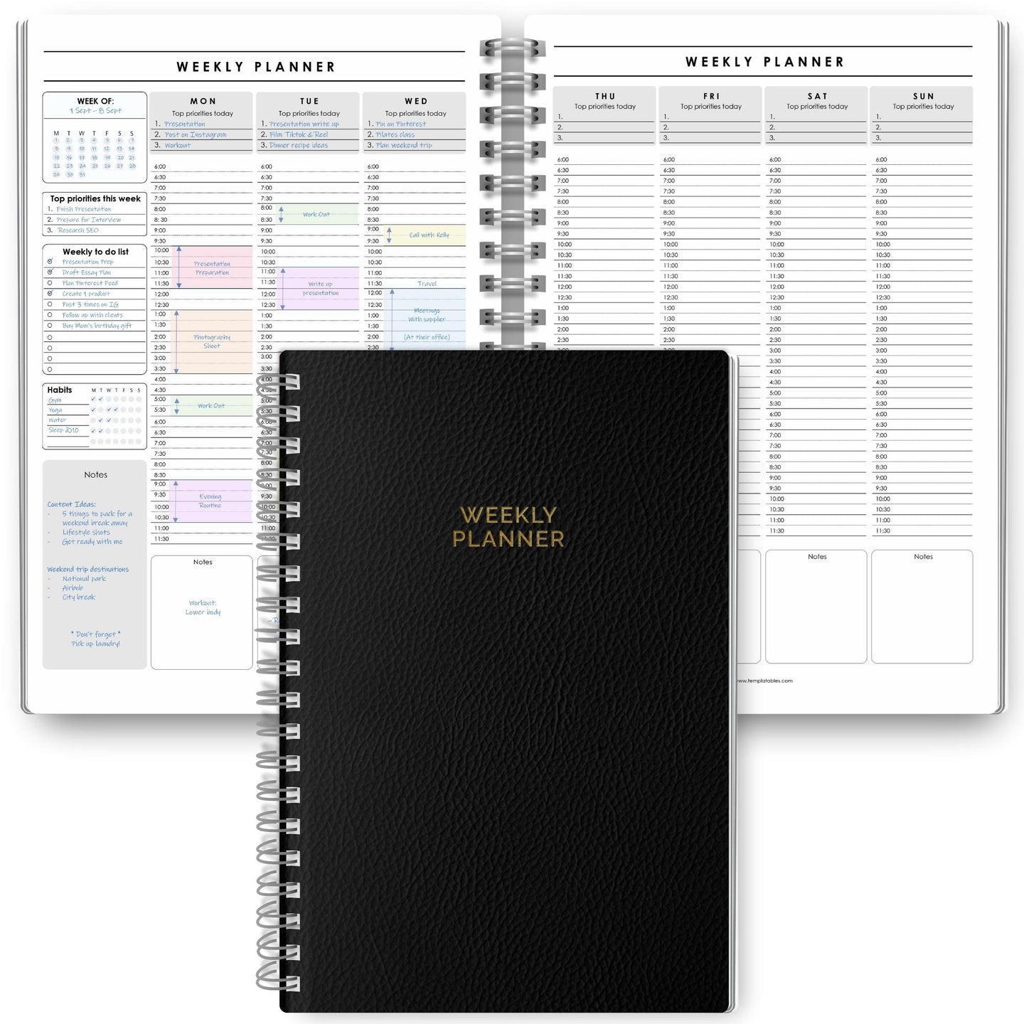 Weekly & Hourly Planner Organizer | Weekly Schedule, To Do List, Productivity Planner & Time Management | A5 Mono