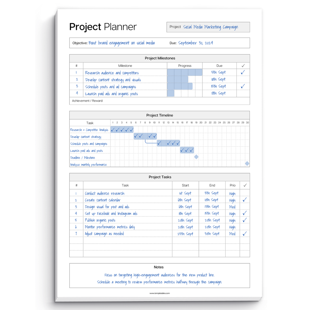 Project Planner Notepad - Project Management Organizer Desk Pad A4