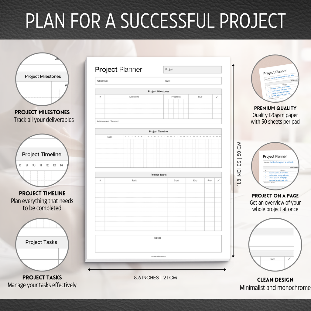 Project Planner Notepad - Project Management Organizer Desk Pad A4