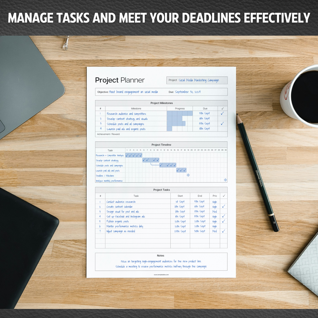 Project Planner Notepad - Project Management Organizer Desk Pad A4