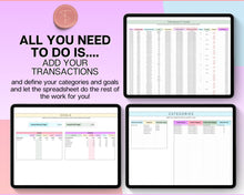 Load image into Gallery viewer, Small Business Bookkeeping Spreadsheet | Google Sheets Automated Business Expense Tracker &amp; Product Invetory Tracker | Rainbow
