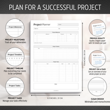 Load image into Gallery viewer, Project Planner Notepad | A4 Project Management Desk Pad for Tasks, Timelines, Deadlines, Priorities &amp; Project Organisation
