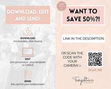 Load image into Gallery viewer, EDITABLE Bridesmaid Info Card | PHOTO Wedding Information &amp; Iteniary Card Canva Template | Style 1

