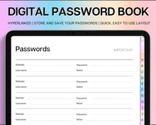 Load image into Gallery viewer, Digital Password Book | Password Tracker with tabs, Password Keeper &amp; Organizer, Password Log | Perfect for Goodnotes, Notability, iPad &amp; Digital Notebook | Colorful
