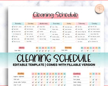 Load image into Gallery viewer, Editable Cleaning Schedule Template | Includes EDITABLE Cleaning Checklist, Cleaning Planner, Weekly House Chores, Clean Home Routine &amp; Monthly Cleaning List | Sky Colorful
