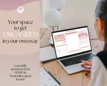 Load image into Gallery viewer, ADHD Planner Spreadsheet for Neurodivergent Adults | Google Sheets Daily &amp; Weekly Planner, Symptom Tracker, Brain Dump &amp; To Do Lists | Nude
