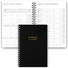 Load image into Gallery viewer, 90 Day Fitness &amp; Workout Planner for Men | Gym Journal, Weight Loss Tracker, Meal Planner, Self Care Habit Tracker | A5 Mono
