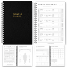 Load image into Gallery viewer, 90 Day Fitness &amp; Workout Planner for Men | Gym Journal, Weight Loss Tracker, Meal Planner, Self Care Habit Tracker | A5 Mono
