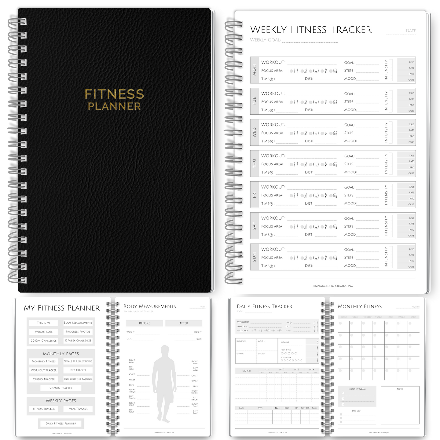 90 Day Fitness & Workout Planner for Men | Gym Journal, Weight Loss Tracker, Meal Planner, Self Care Habit Tracker | A5 Mono