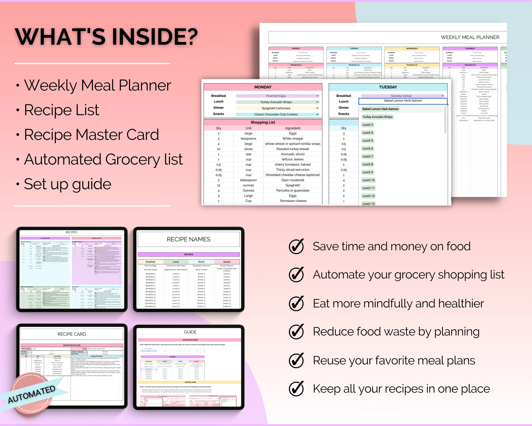 Food Spreadsheet Ultimate Meal Planner Spreadsheet - with Recipe Templates & Automated ...
