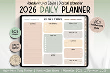 Load image into Gallery viewer, 2026 Digital Planner | HANDWRITTEN GoodNotes Planner With Daily, Weekly &amp; Monthly Planner | SOFT NEUTRAL GREEN
