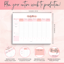 Load image into Gallery viewer, Weekly Hourly Planner Notepad, Daily Planner Desk Pad, Weekly Schedule, To Do List Note Pad, ADHD Planner | 50 Undated Tear Away Sheets A4 | Pink

