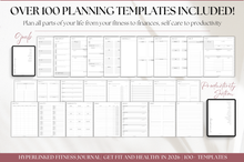 Load image into Gallery viewer, 2026 Digital FITNESS planner, GoodNotes Fitness Planner, Fitness Journal, Weight Loss Tracker, iPad Workout Planner, Wellness Template (Mono)
