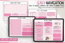 Load image into Gallery viewer, 2026 Digital Planner | HANDWRITTEN GoodNotes Planner With Daily, Weekly &amp; Monthly Planner | PINK
